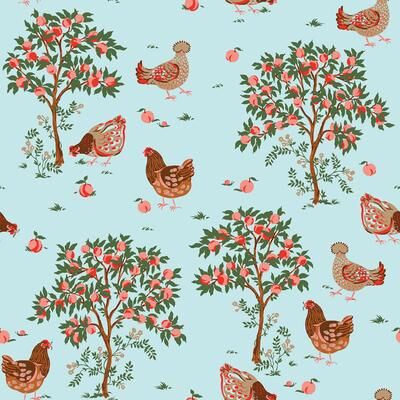 Printfresh Hen House Aqua Peel and Stick Wallpaper