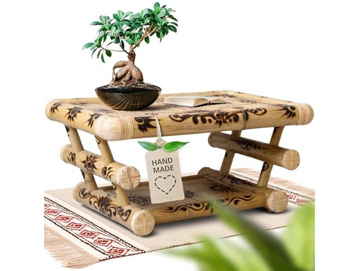 livasia Couchtisch aus Bambus – 85x55x40cm – Handgefertigter Beistelltisch aus Bali, tropisches Muster, Nachhaltige Herstellung, für entspannende Bali Atmosphäre Zuhause