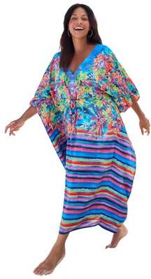 Plus Size Women's Ruched Caftan Cover Up by Swim 365 in Rainbow Paradise (Size 18/20)