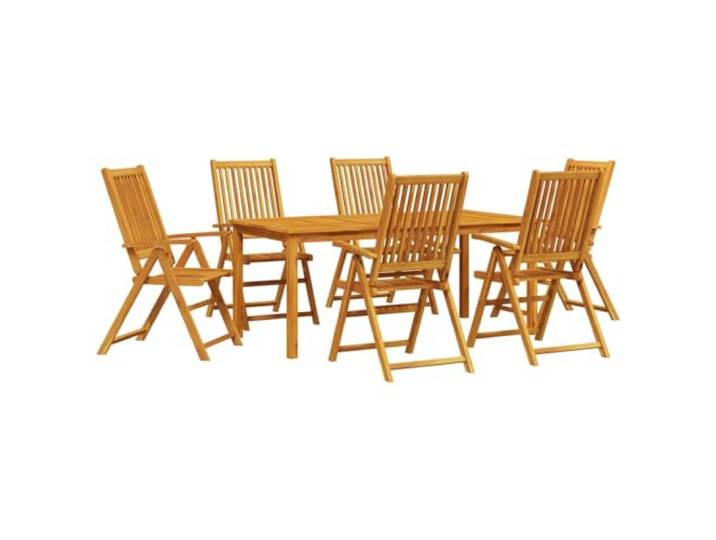 PUGYNBK Garten-Esszimmer-Set, 7-teilig, Braun Massives Akazienholz, zusammenklappbares Design, max. 110 kg pro Sitz, Montage erforderlich
