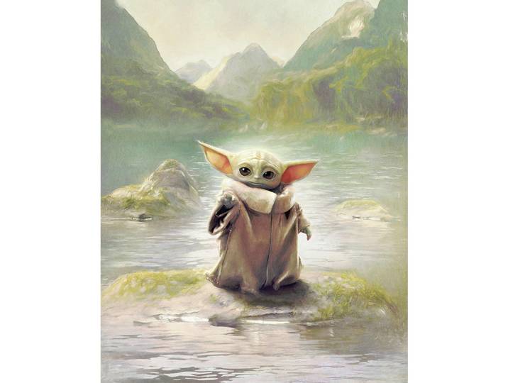 Star Wars Fototapete THE Mandalorian Grogu, Grün, Mehrfarbig, Cartoon, 200x250 cm, Tapeten & Wandverkleidungen, Fototapeten