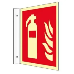 Fahnenschild Feuerlöscher ISO 7010 Kunststoff langnachleuchtend 14 8 x 14 8 cm.