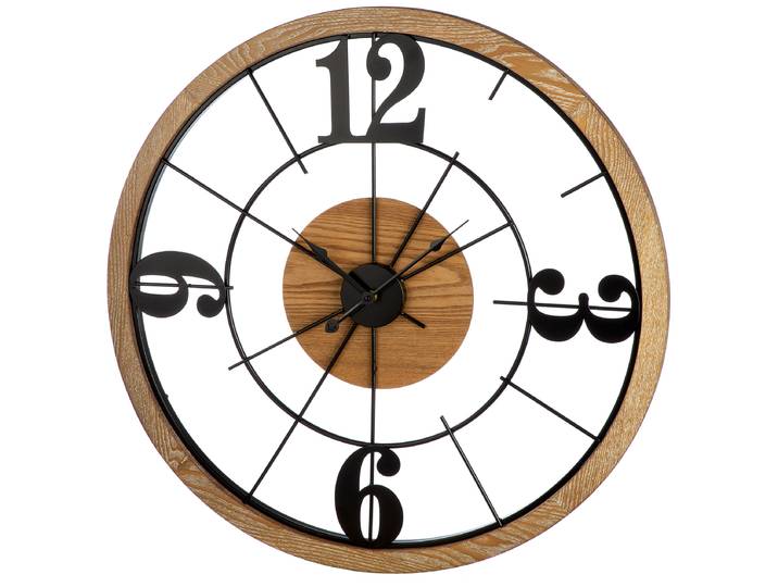home24 Wandklok Presage gelakt ijzer/geolied MDF Ø 70cm zwart