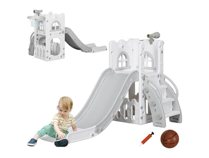 ComfortXL Kinderrutsche De-09338 Grau, Kunststoff, 70x92x177 cm, Freizeit & Co, Gartenspielzeug, Kinderrutschen