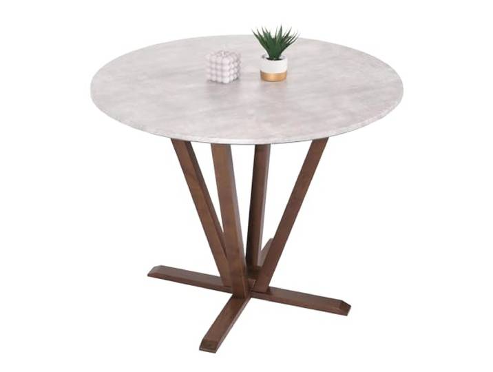 Mendler Bistrotisch HWC-M56 Massiv-Holz Beton-Optik, braunes Gestell Tisch, Esstisch, HPL, Laminat, Melamin, Ø92cm