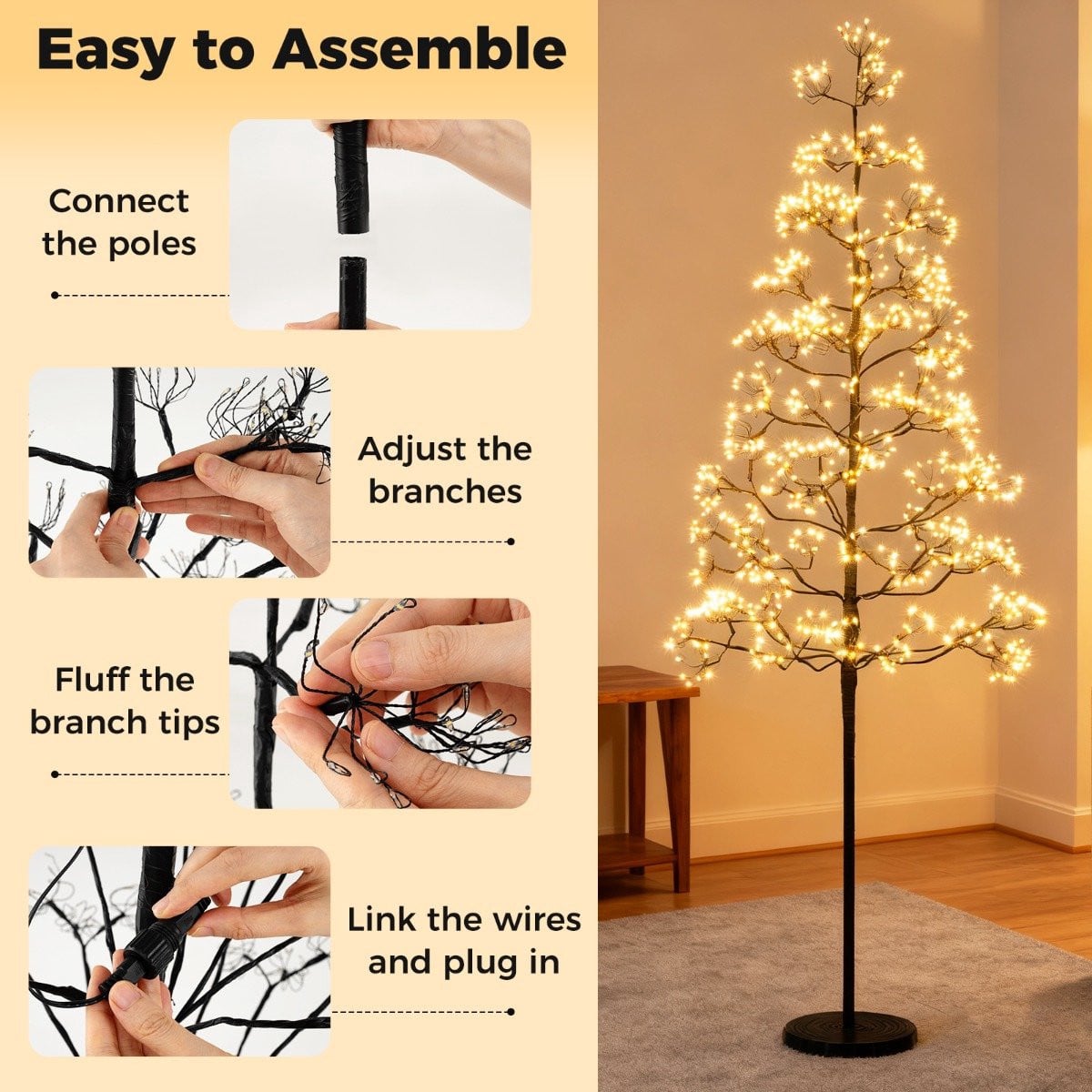 SureDeal Kerstboom met warmwitte LED-verlichting - Zwart