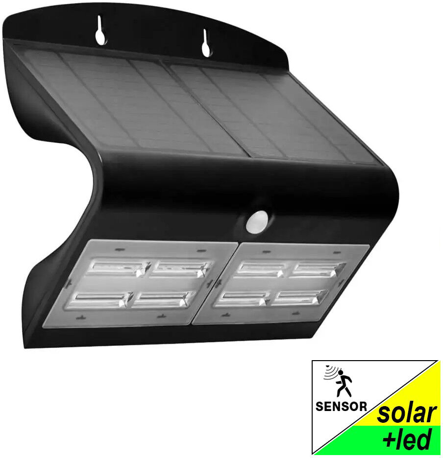 Bat6 Applique Led 800lm Con Pannello Solare Sensore Movimento