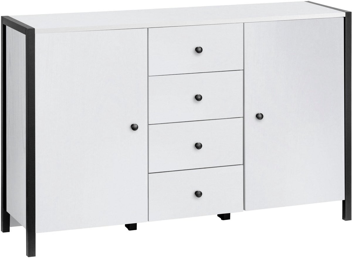 Notio Living Chris-Dressoir met 2 deuren en 4 laden - Wit/Zwart