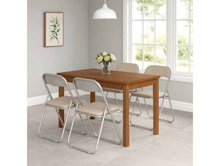 Lot de 4 Chaises pliante Antenore - Dmora - En Metal - Beige 43x47h79.5 cm