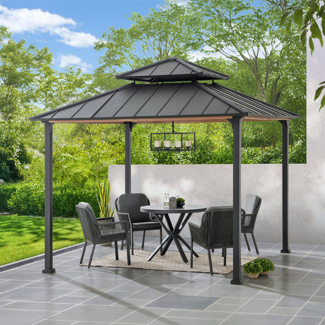 Sunjoy Outdoor Steel Gazebo PASU - 3m x 3m, Anthracite Gray 300cm W X 300cm D X 295cm H