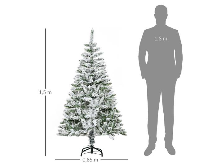 HOMCOM Weihnachtsbaum 150cm Künstlich Kieferbaum mit Kunstschnee 358 Astspitzen