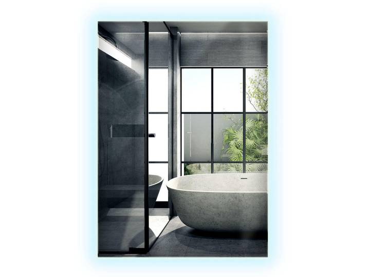Wallfluent Led-Spiegel 70x50 cm Rechteckig Kaltweiß 6000K, Transparent, Glas, Quadratisch, 50x70x0.4 cm, Spiegel, Wandspiegel