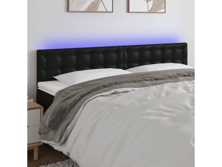 Tête de lit à LED-Armoire de tête de lit avec éclairage LED-Capitonnée Noir 160x5x78/88 cm Similicuir
