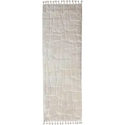 HOCHFLORTEPPICH mit Fransen MARA, geometrisch, Creme, 80 x 300 cm