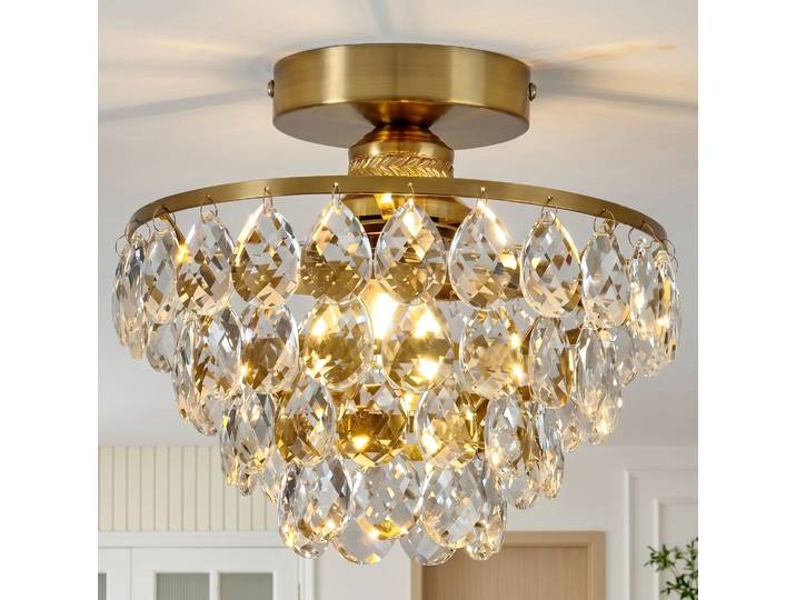 Plafonnier moderne en cristal, luminaire semi-encastré, plafonnier en cristal doré - Couloir/Chambre/Salle de bain/Salle à manger
