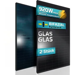 SUNNIVA® Solarpanel, 2x 460 W, FULL BLACK, Bifazial, Glas-Glas, N-Type Solarmodul, PV Module Solarpanel, PMax 920W (2x460W), für Balkonkraftwerk Solaranlage PV Panel Photovoltaik Solar Komplettanlage