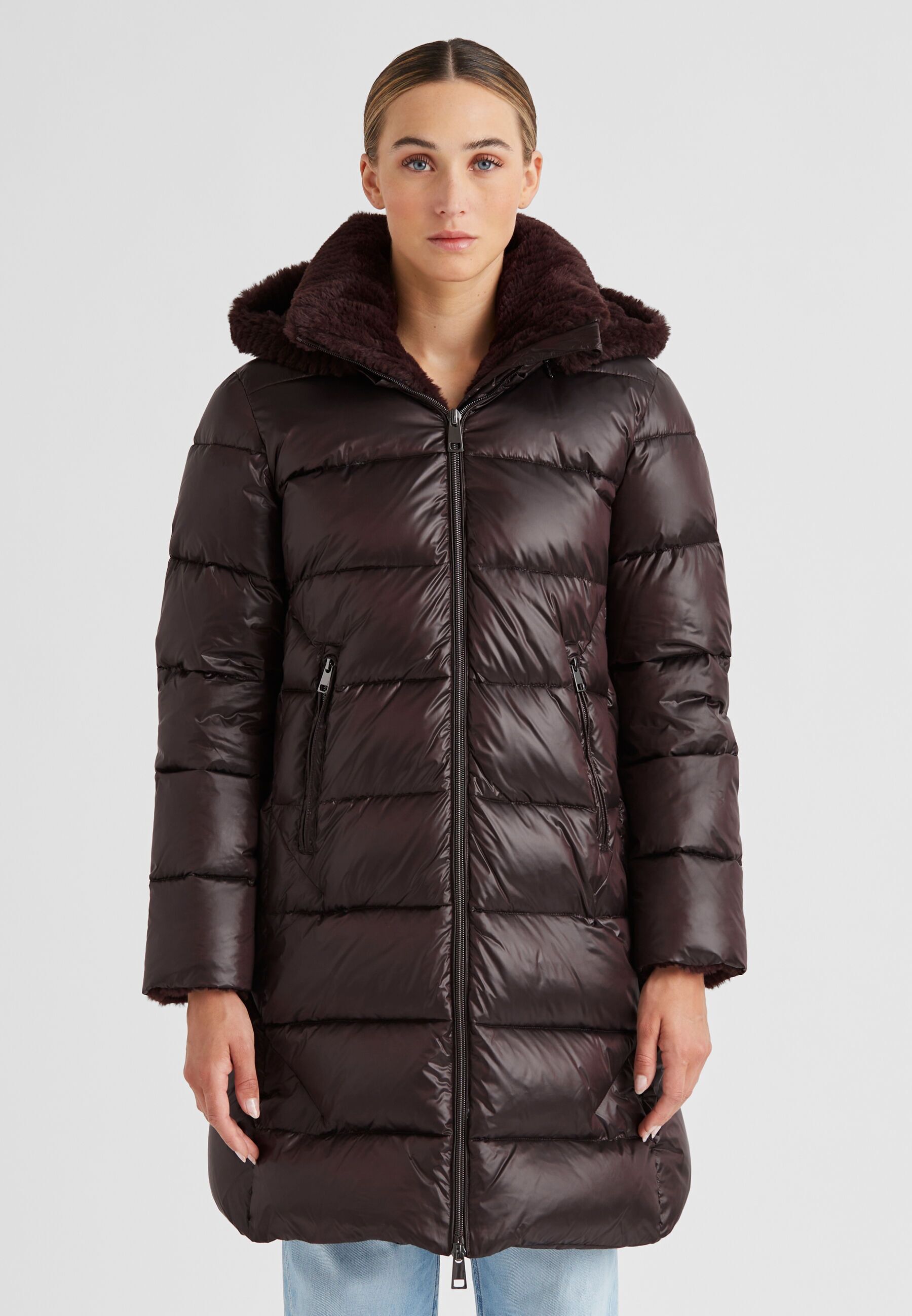 Steppmantel MILESTONE "Milestone Mäntel MSRocky", Damen, Gr. 44, braun (dunkelbraun), Casual, regular fit, Mäntel Steppmantel, mit abnehmbarer Kapuze