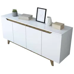 Dmora Kommode Dpaves, Wohnzimmerbuffet, Wohnzimmer-Sideboard, Moderne Küchen-Speisekammer, 180x45h79 cm, Weiß und Walnuss