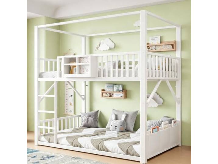 Guishanlihua Metall-Etagenbett 90 x 200 cm für Kinder und Jugendliche, platzsparendes Einzelbettgestell mit Dachkonstruktion, Modernes Kinderetagenbett Weiß