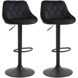HOMCOM 2er-Set Barhocker, Drehstuhl, höhenverstellbarer Samt, Metall, Schwarz, 46 x 48 x 83-104 cm