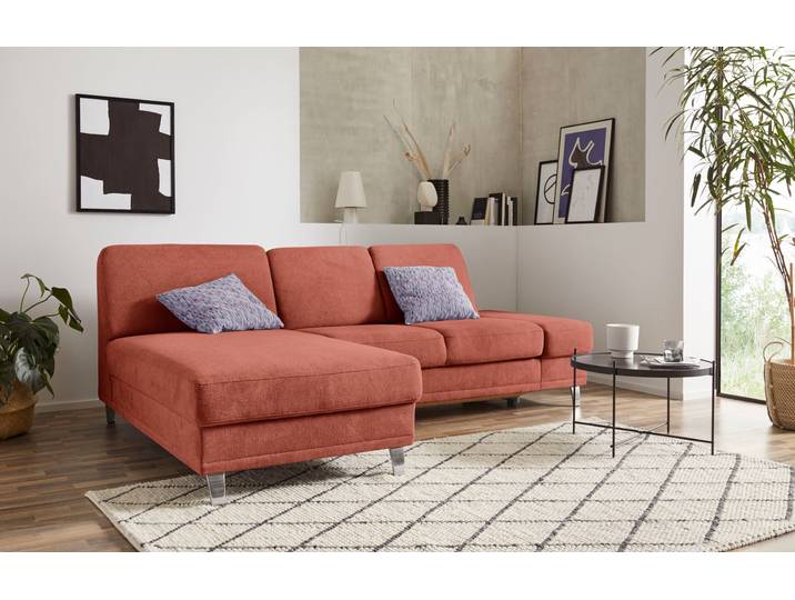 Ecksofa, Orange, 246x165 cm, Luxus-Microfaser, Bettkasten & Vorziehsitz, Modern, sit&more
