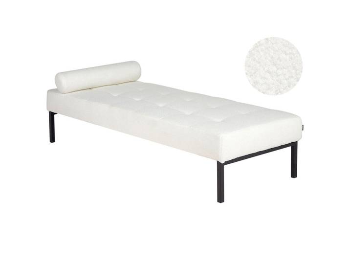 Beliani Chaiselongue Bouclé Weiß Chinon, Weiß, Schwarz, 178x41x73 cm, Wohnzimmer, Sofas & Couches, Sofas, Recamieren