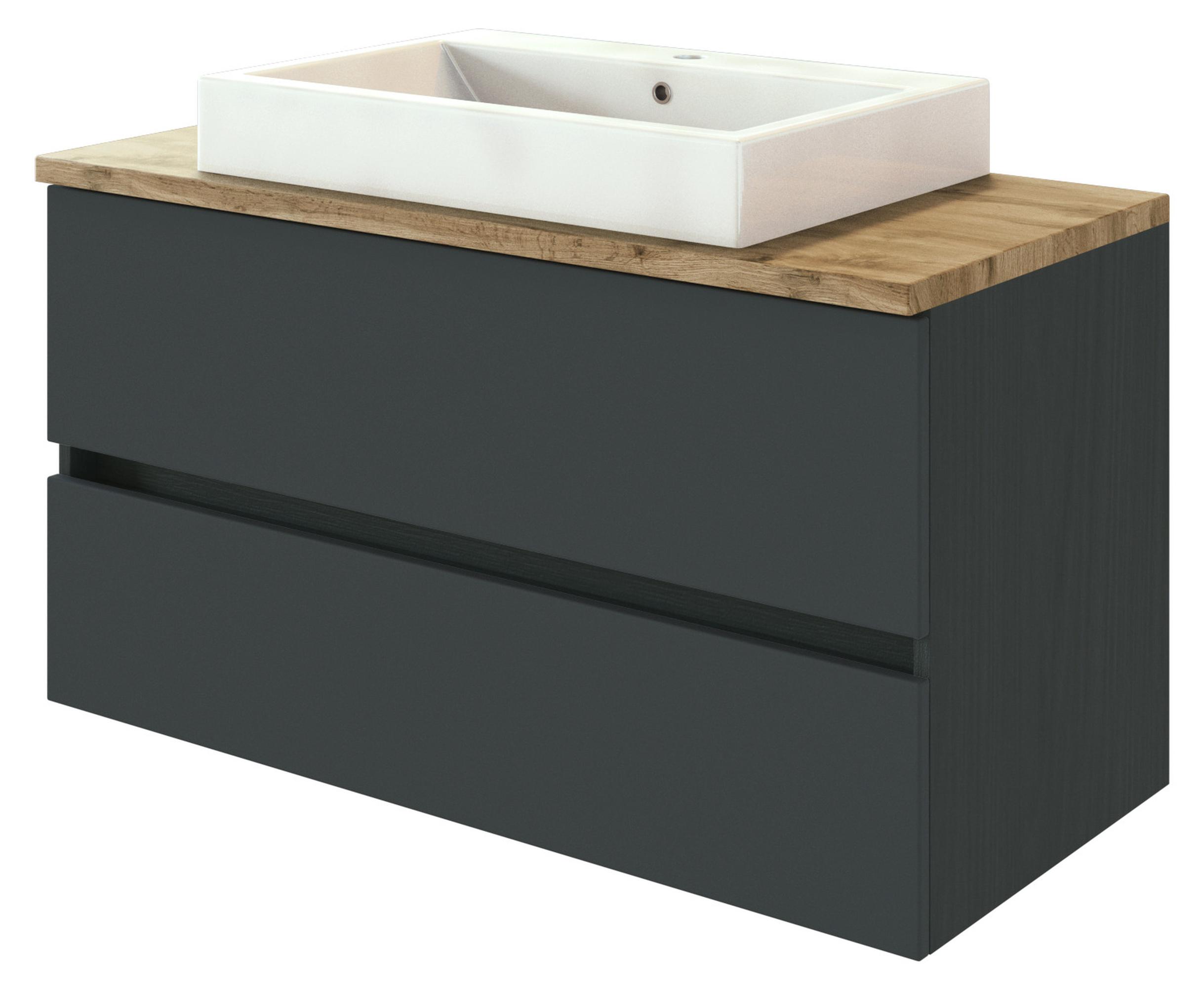 Basera Badezimmer XXL Waschtisch Ninette 100 cm breit, anthrazit, mit Waschbecken