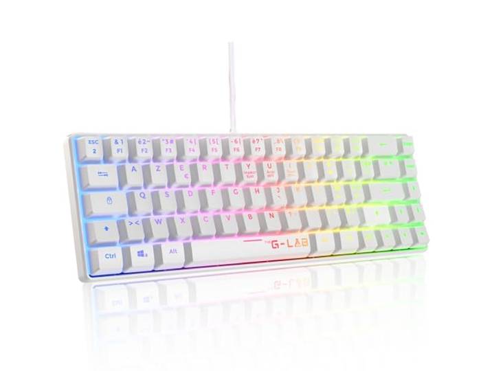 The G-Lab Keyz Hydrogen, 60% gamingtoetsenbord, bekabeld, Azerty, meerkleurige achtergrondverlichting, stil, compact formaat TKL - PC/PS5 (wit)