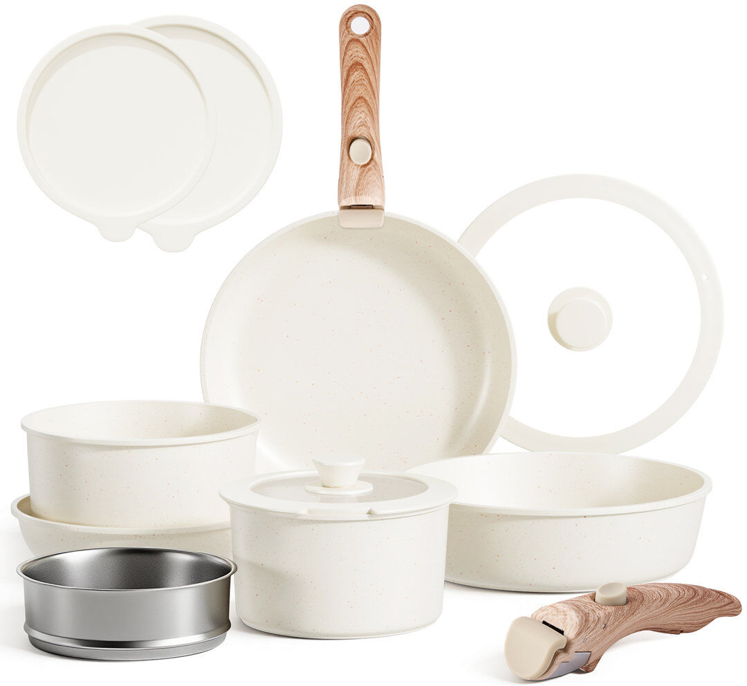 Belfry Kitchen 12 - Piece Non-Stick Cookware Set Beige 12
