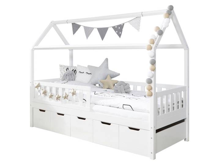 Livetastic Hausbett Ticaa 953746 Traumhaus, Weiß, Holz, Kiefer, vollmassiv, Höhe ca. 18 cm, 90x200 cm, für Rollroste geeignet, Babymöbel & Kindermöbel, Kinderzimmer & Jugendzimmer, Kinderbetten, Spielbetten