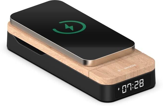 Thomson ALARM-CLOCK + FOLDABLE 3-IN-1 CHARGER ANDROID/APPLE COMPATIBLE WOOD/BLACK