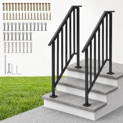 Garvee 2 Pack Outdoor Iron Stair Handrail for 3 or 4 or 5 Steps
