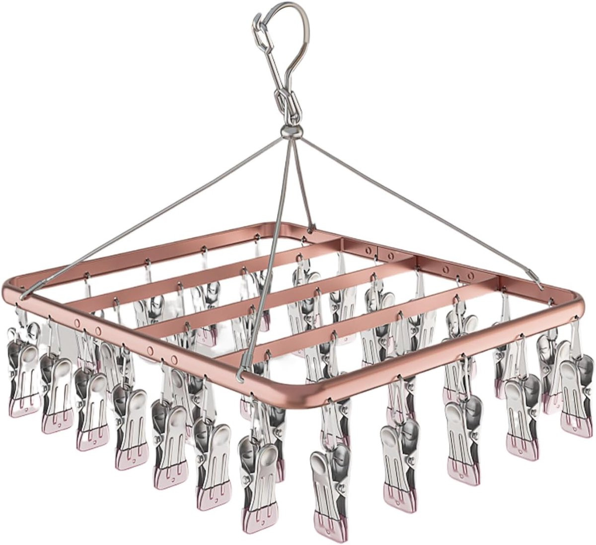 Wit kledingrek voor sokken met 36 antislip klemmen voor wasaccessoires