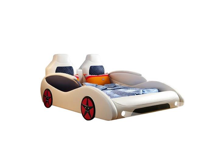 Muxing Kinderbett Autokinderbett mit LED Licht Kinderbett Fahrzeug Design (1-tlg), 120×190cm, ohne Matratze, weiß