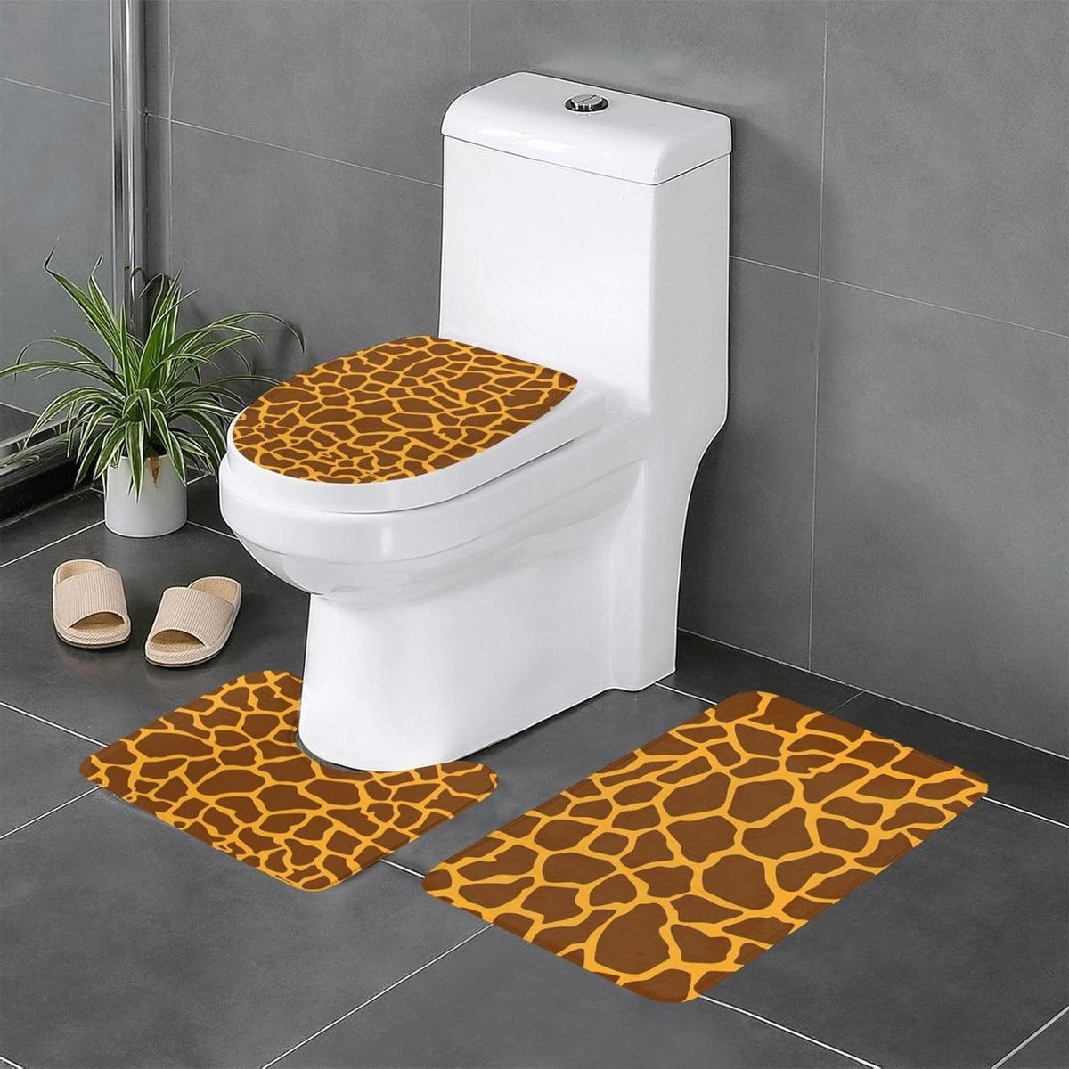 3-delige set badkamer tapijten met giraffenprint in wit voor zacht comfort