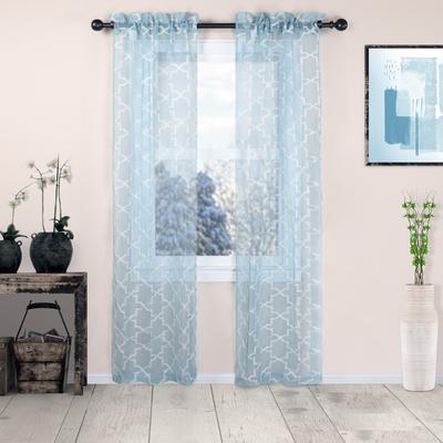 Superior Decorative Quatrefoil Embroidered Sheer Curtain Set with 2 Panels