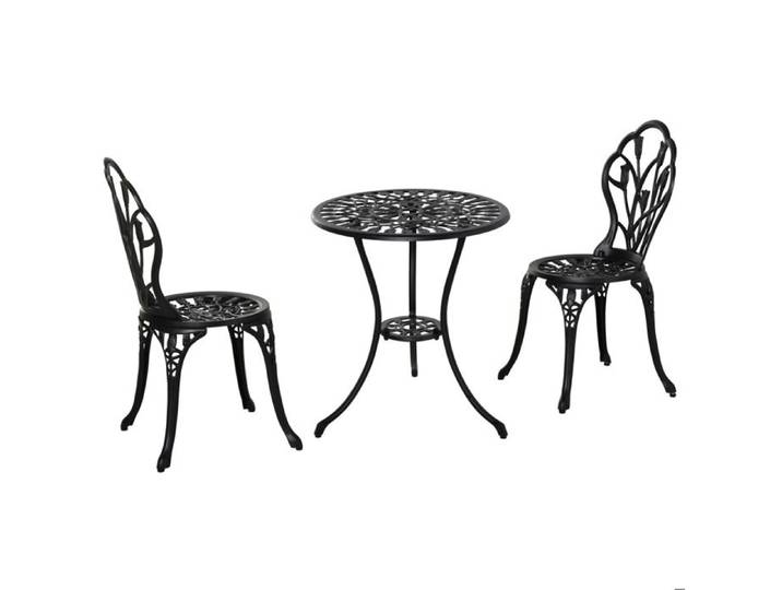 Bistroset 2 personnes – Ensemble table et chaises – Aluminium noir – Table ronde – Chaises pliantes