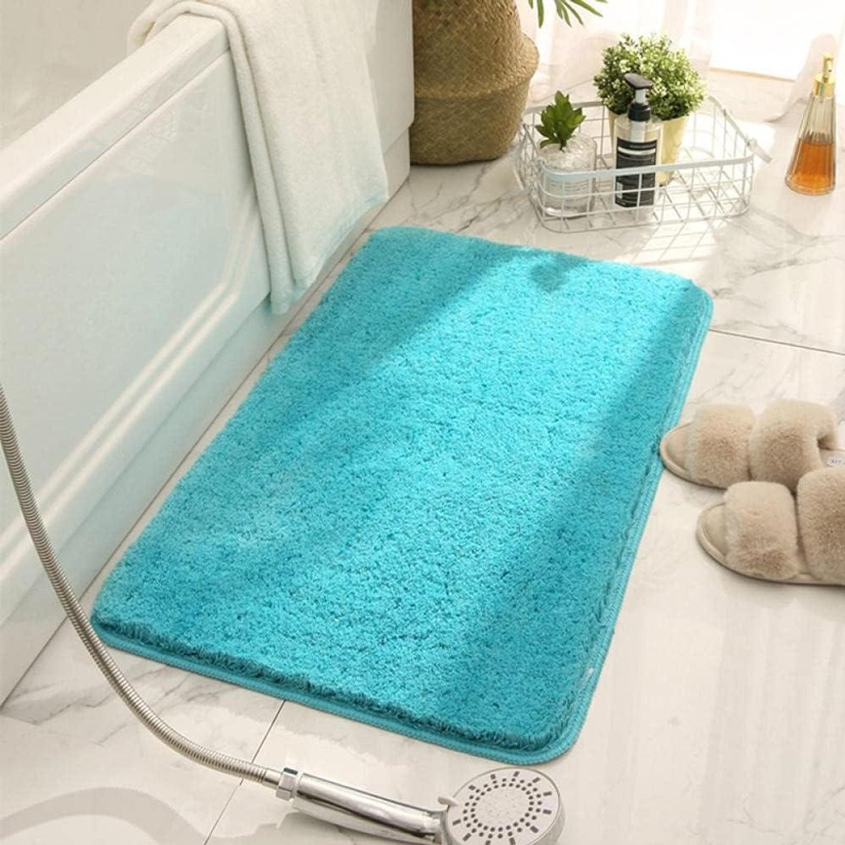 Ultra waterabsorberende badkamermat in Lake Blue, rechthoekig en antislip