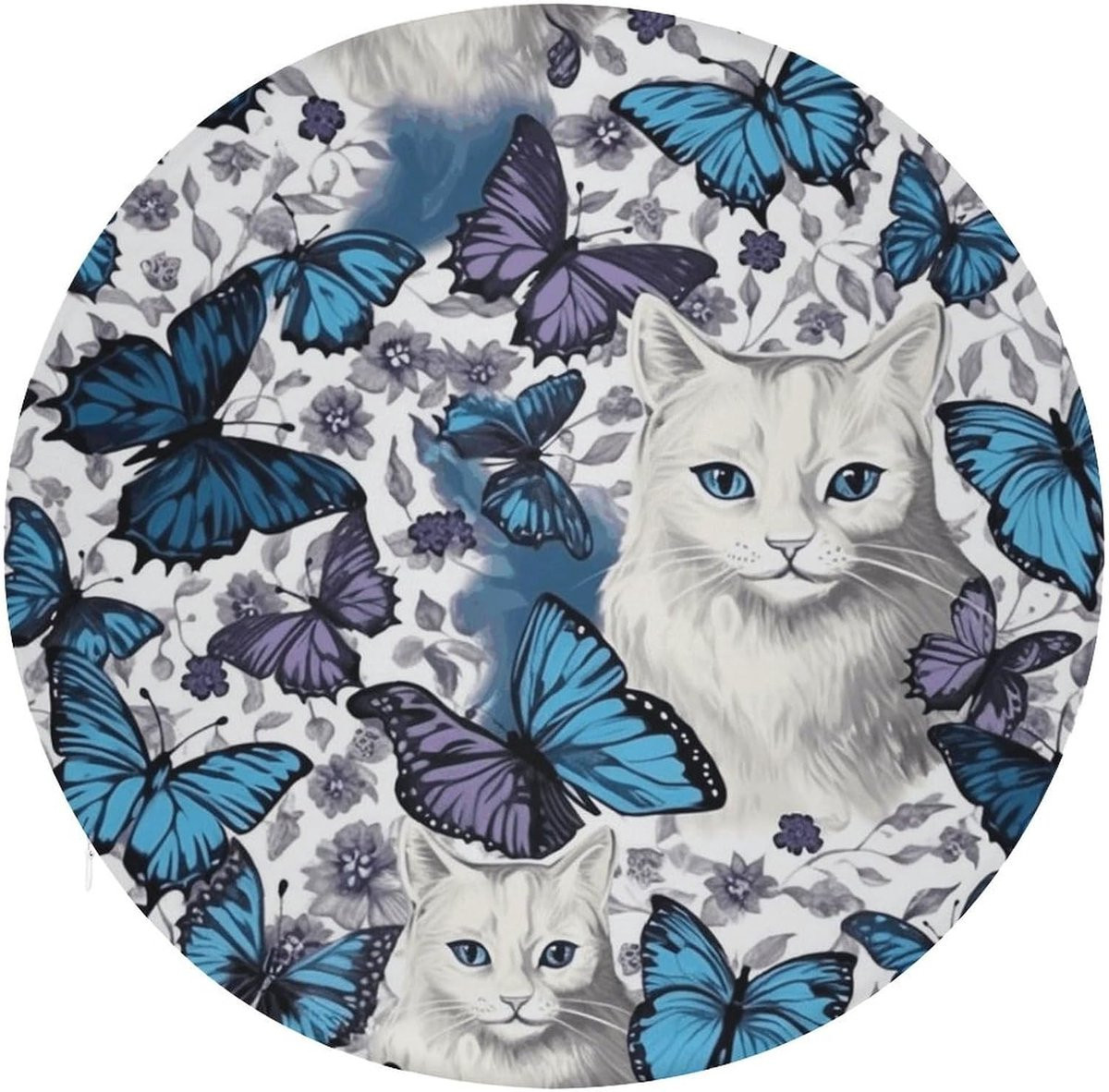 Rond Zitkussen met Traagschuim Vulling - Blauw Wit