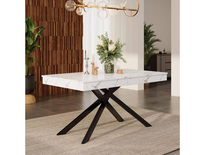 STILVORA Esstisch ausziehbar für 6-8 Personen, Tischplatte verdickt für Stabilität, Metallbeine für Esszimmer, Küche, Wohnzimmer Weiß