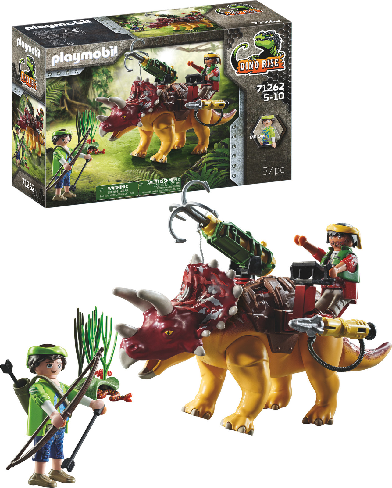 Playmobil Dino Rise 71262 Triceratops met bepantsering, kanonnen en grijphaak inclusief 2 figuren