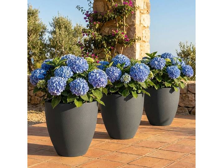 3er-Set Blumentopf rund, 38cm, graphit