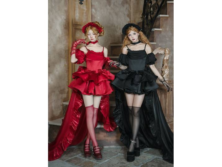 Withpuji Original double arête de poisson Ultra court Jsk robe à manches traînantes ensemble japonais doux Lolita fille robe de princesse