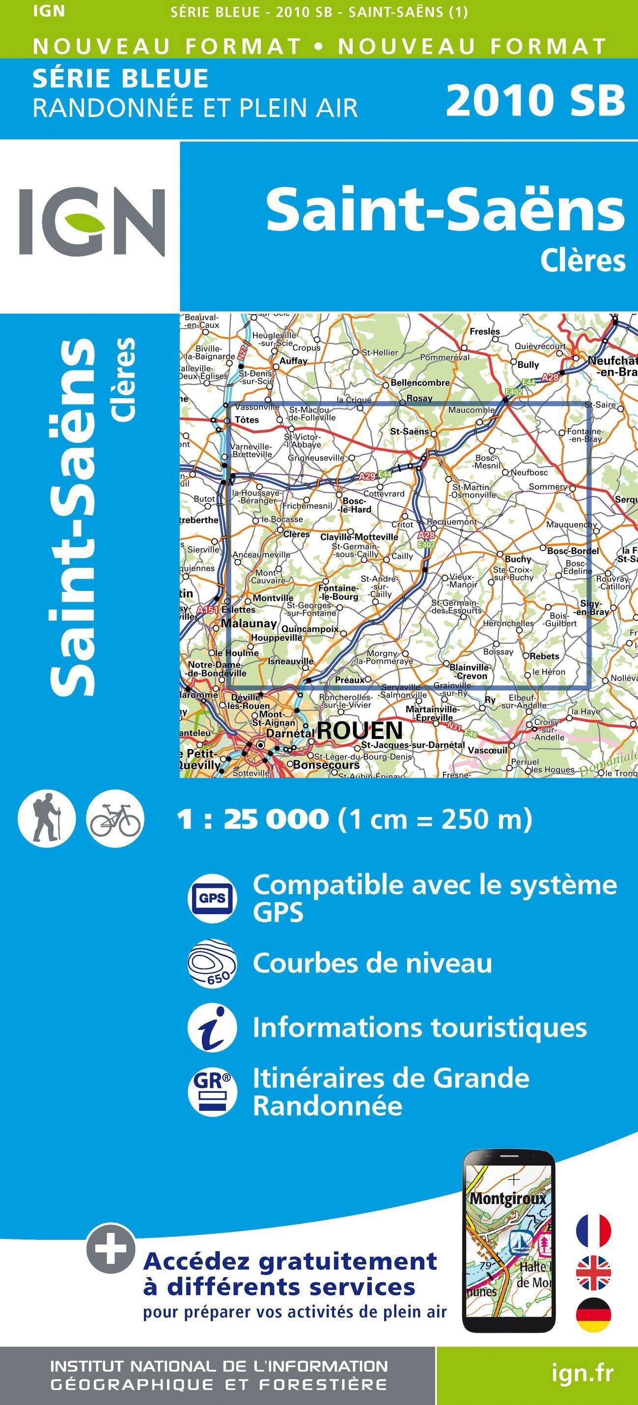 Carte de randonnée IGN Série Bleue n° 2010 - St-Saëns, Clères