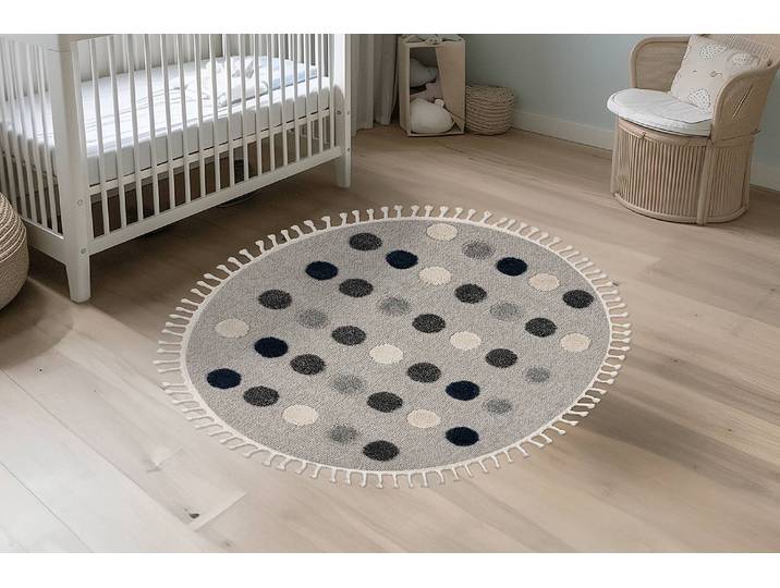 Kinderteppich My Fano Dots rund Ø 133cm Schwarz/Grau