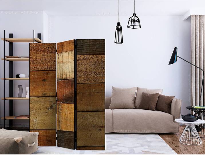 Paravent Wooden Textures 1 côté Intissé sur bois massif Marron 135 x 172cm