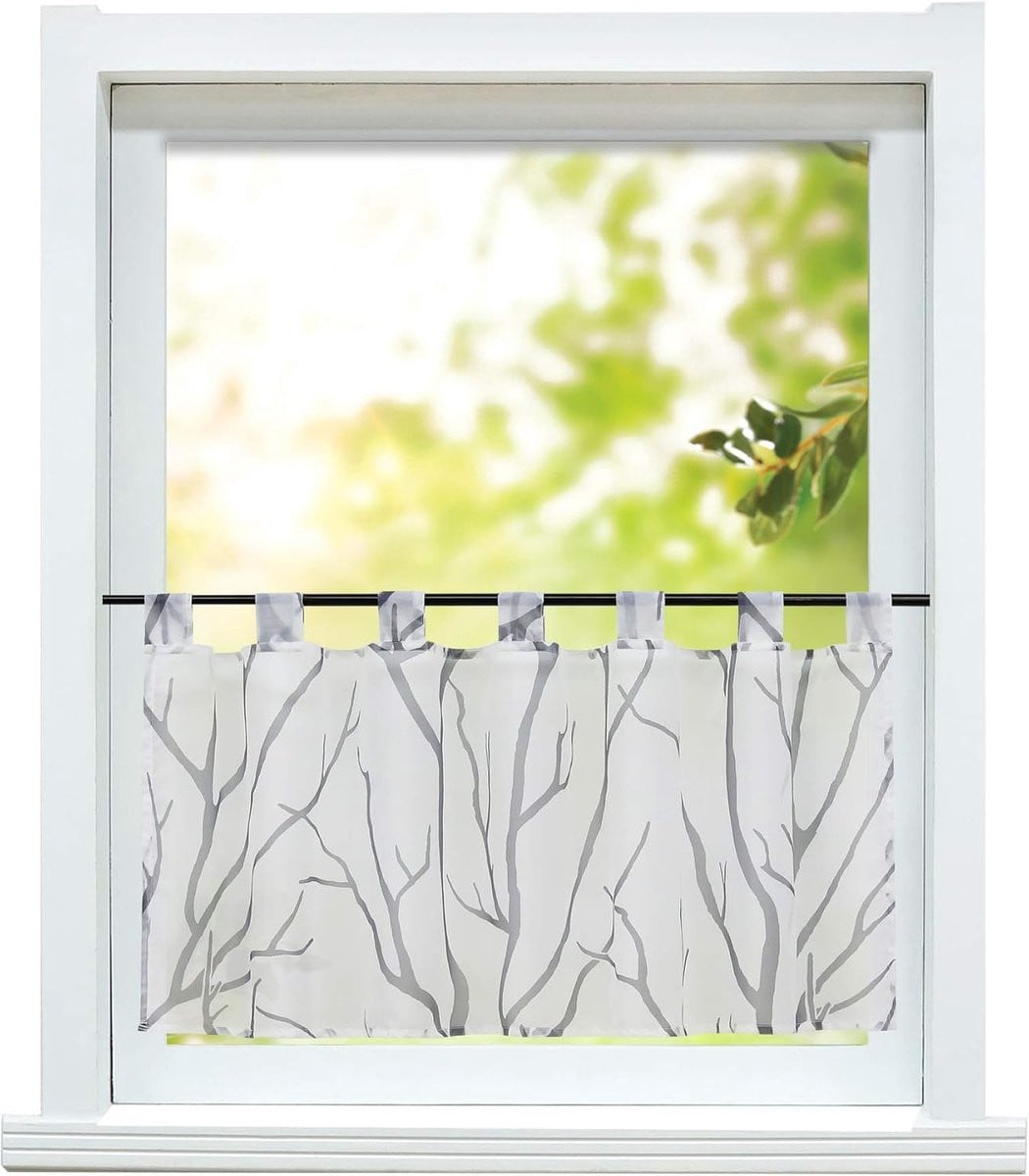 Vitrage Keukengordijn Bistro Voile Transparant Wit Grijs B/D/H: 45 x 90 cm