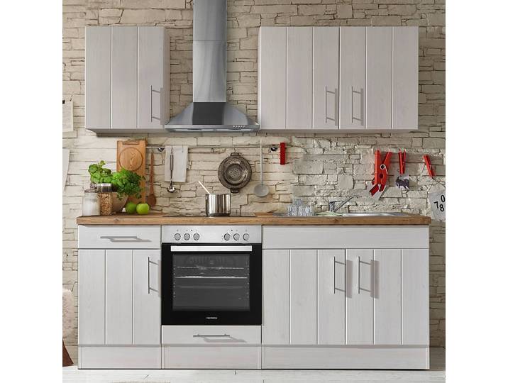 Cuisine Anton 210cm Blanc/Imitation mélèze blanc Sans table de cuisson Sans électroménager