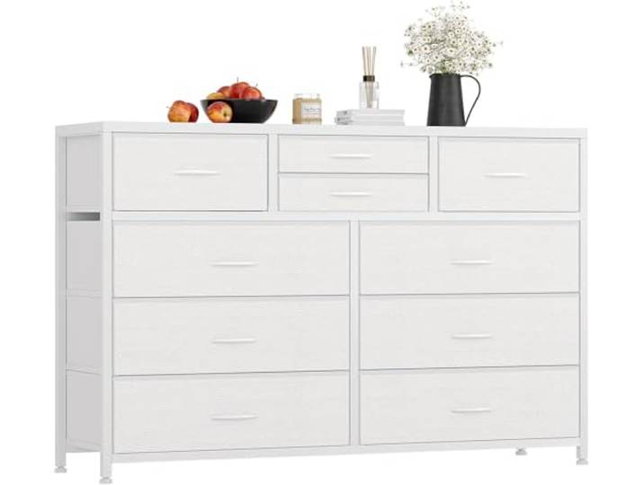 Garvee Kommode Mit 10 Schubladen, Stoffaufbewahrungskommode Mit Schubladen Für Schlafzimmer, Flur, Kleiderschränke, Stahlrahmen, Holzplatte, Leicht Zu Ziehender Griff