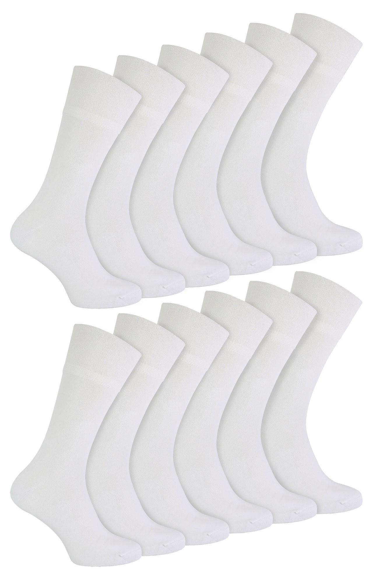 IOMI - 12 Paar Multipack Herren Diabetiker Bambus Socken | Extra breite nahtlose Socken mit nicht elastischen sanften Grip Top - Weiß